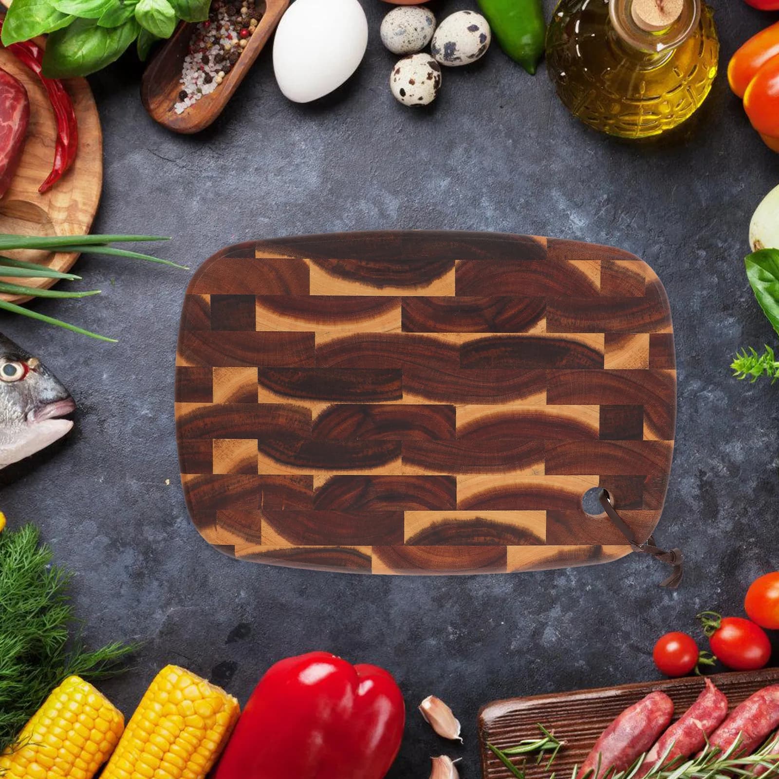 Tagliere in Legno di Acacia Resistente per Cucina, Ideale per Verdure, Carne, Frutta, Insalata, Servizio e Preparazione Barbecue