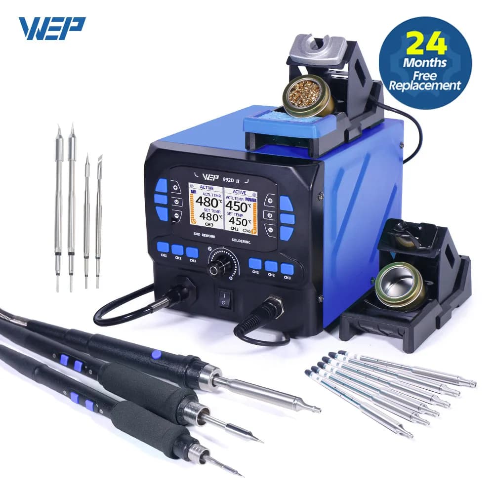 Stazione di saldatura di precisione WEP 992D-II 2 in 1 con saldatore con micro pistola ad aria calda C210, riscaldamento rapido in 2S, 24 mesi di garanzia
