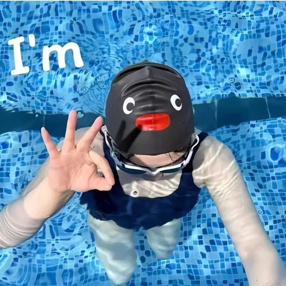 Elastic Penguin Swimming Cap Enlarged Waterproof Swimming Cap No Pull Hair Ear Protection Silicone Swimming Cap Men Swim