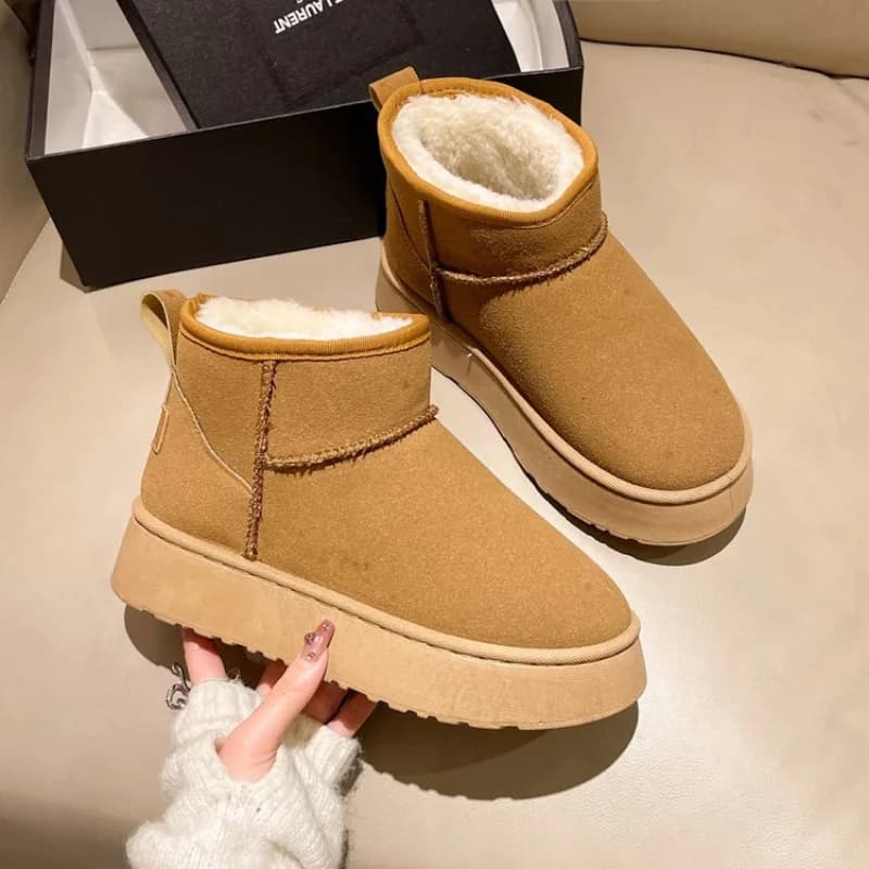 Stivali da neve caldi in peluche corti da donna invernali Scarpe casual Nuovi stivaletti Chelsea in pelliccia scamosciata Scarpe basse da donna con plateau Botas