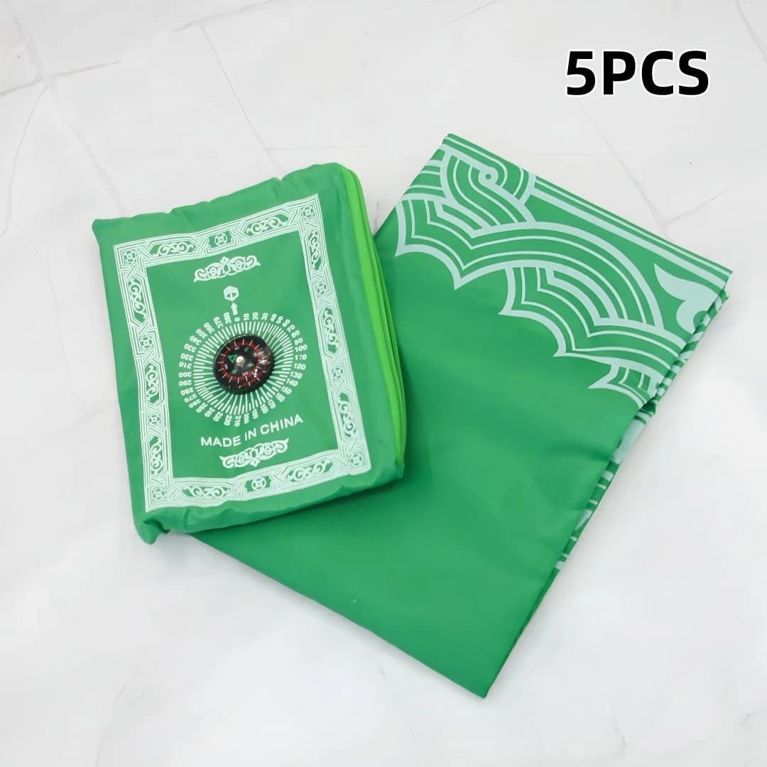 Tappetino da Preghiera Islamico, Set da 5 Pezzi 60x100cm, Impermeabile e Portatile con Bussola, Tappeto da Viaggio per Esterni con Borsa per il Trasporto