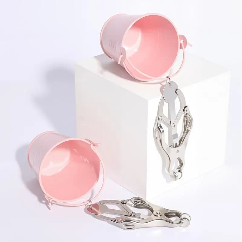 Nuovo set di 2 morsetti per capezzoli con supporto a forma di secchio, clip per labbra vaginali, giocattoli sessuali per coppie, giochi per adulti