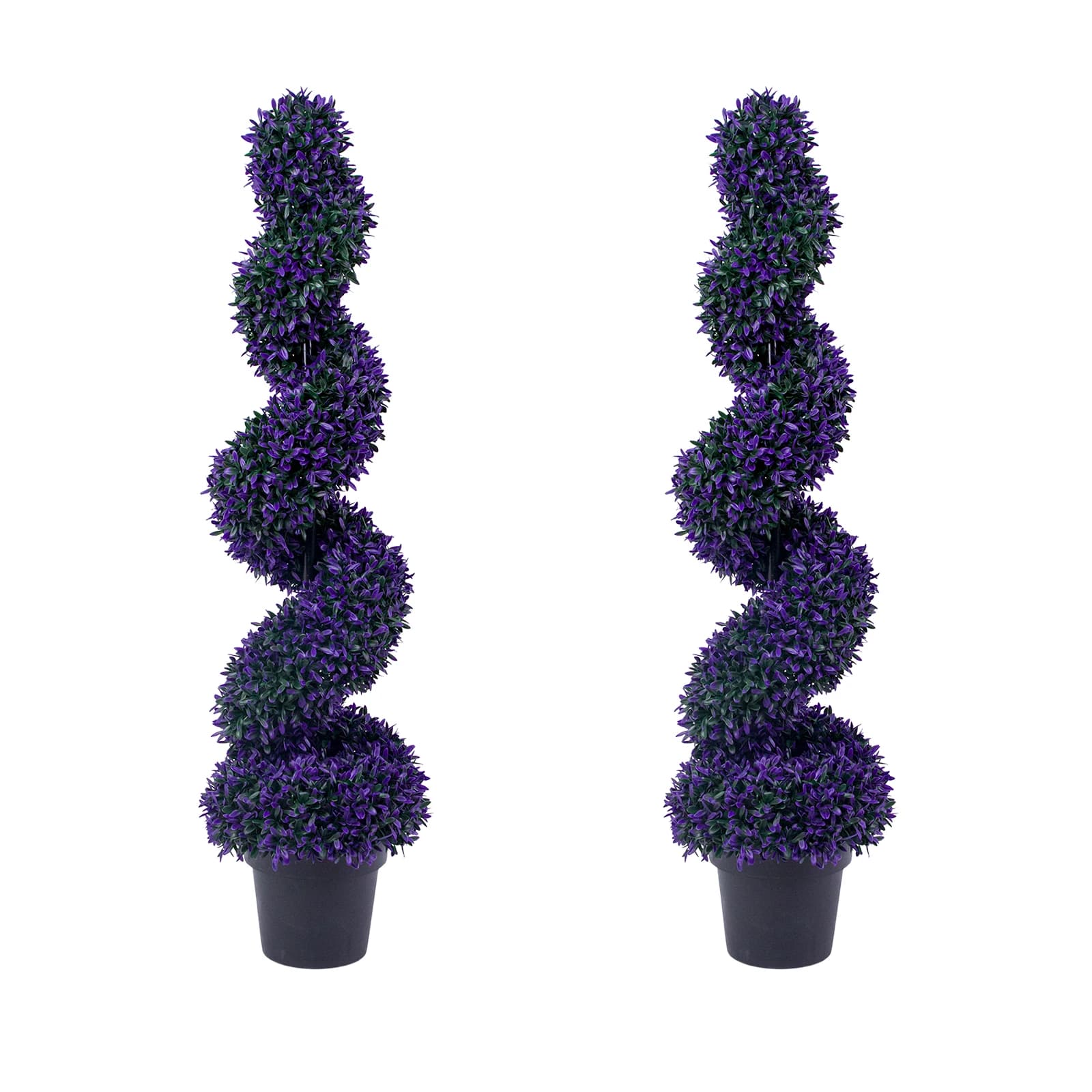 Set di 2 Alberi Topiari Artificiali Viola a Spirale - Piante di Bosso Finto Resistenti ai Raggi UV con Vasi Neri, Arbusti Sempreverdi Realistici per Interni ed Esterni, Portico Anteriore, Giardino, Decorazioni per la Casa