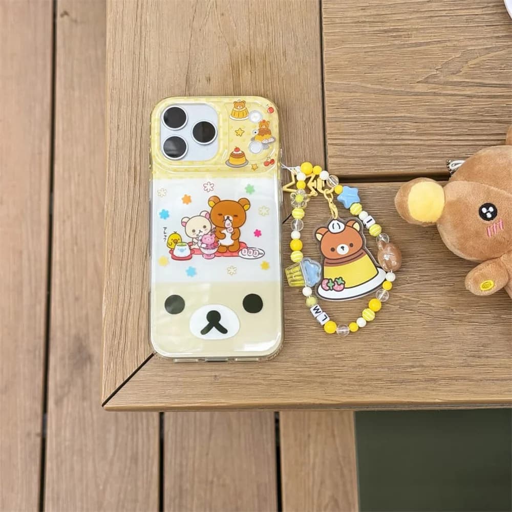 Custodia per telefono Fashion Cartoon Kawaii Rilakkuma con catenella per iPhone 17 Pro 16 15 14 13 16 Max, Cover Protettiva Stile Coreano