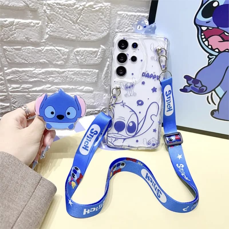 Per Samsung Galaxy A17 A07 A16 A06 A26 A56 A04E A05 A05s A15 A25 A35 A55 Custodia Stitch a forma di Ciuccio con Cordino di Supporto