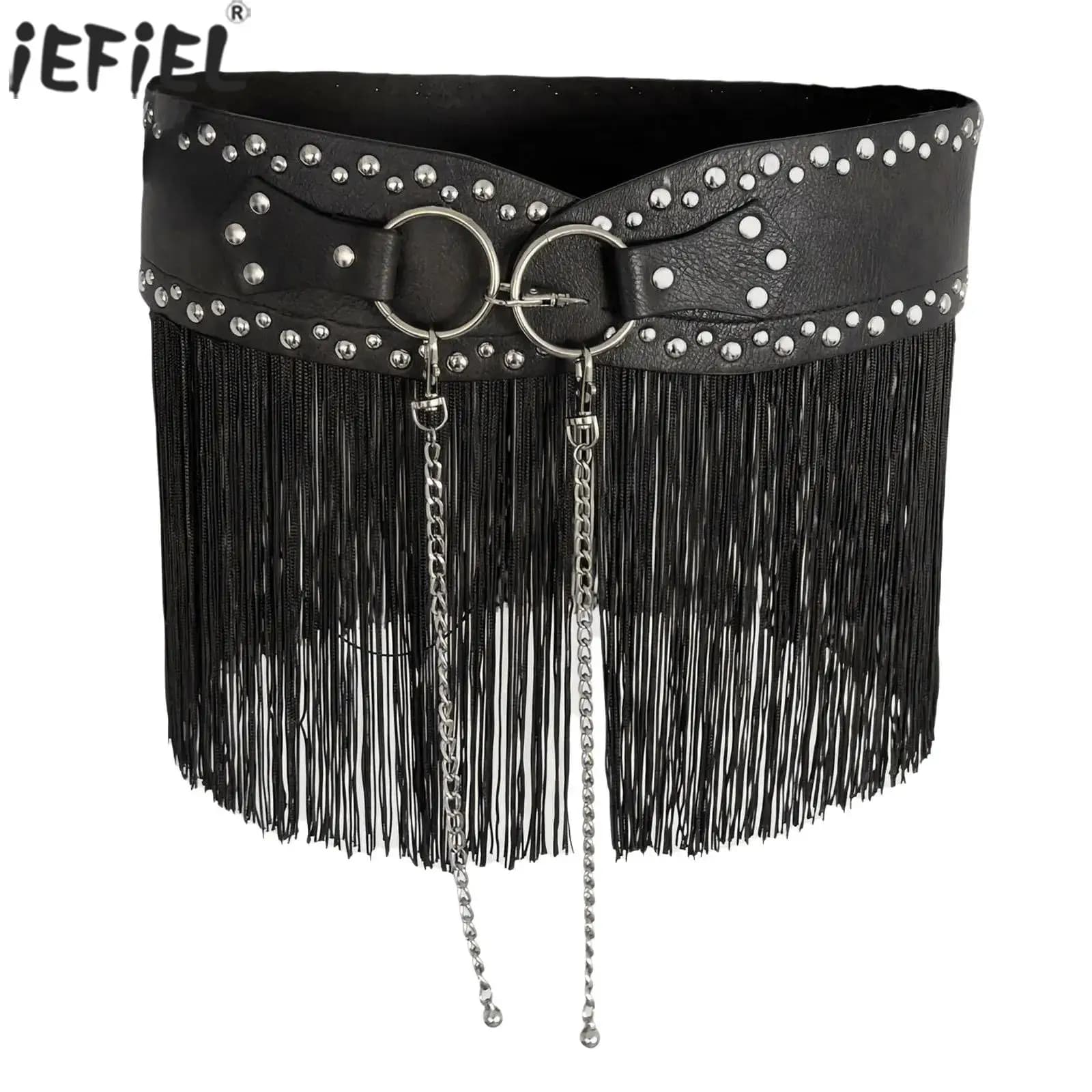 Punk Leather Belt with Nappe, Cosplay Accessories by Cowgirl, Belt with Nappe, Western Life Chain, Frange for skirt, Belt with rivets, for parties and Carnival