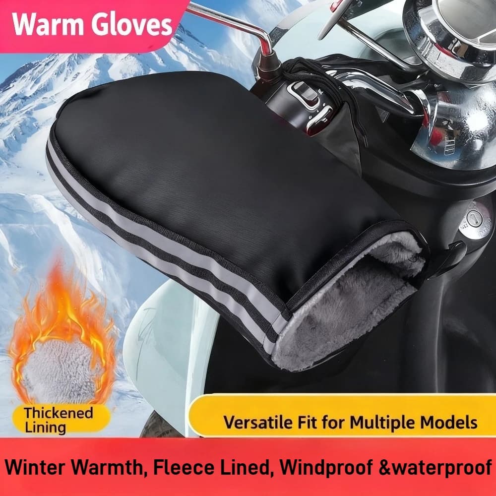 Electric bike handlebar gloves, winter riding electric bike gloves with plush insulation, waterproof and windproof motorcycle