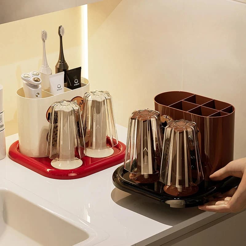 Organizzatore per Bagno, Portaspazzolino Tutto-in-Uno con Bicchiere per Collutorio, Contenitore da Scrivania Durevole e Facile da Pulire