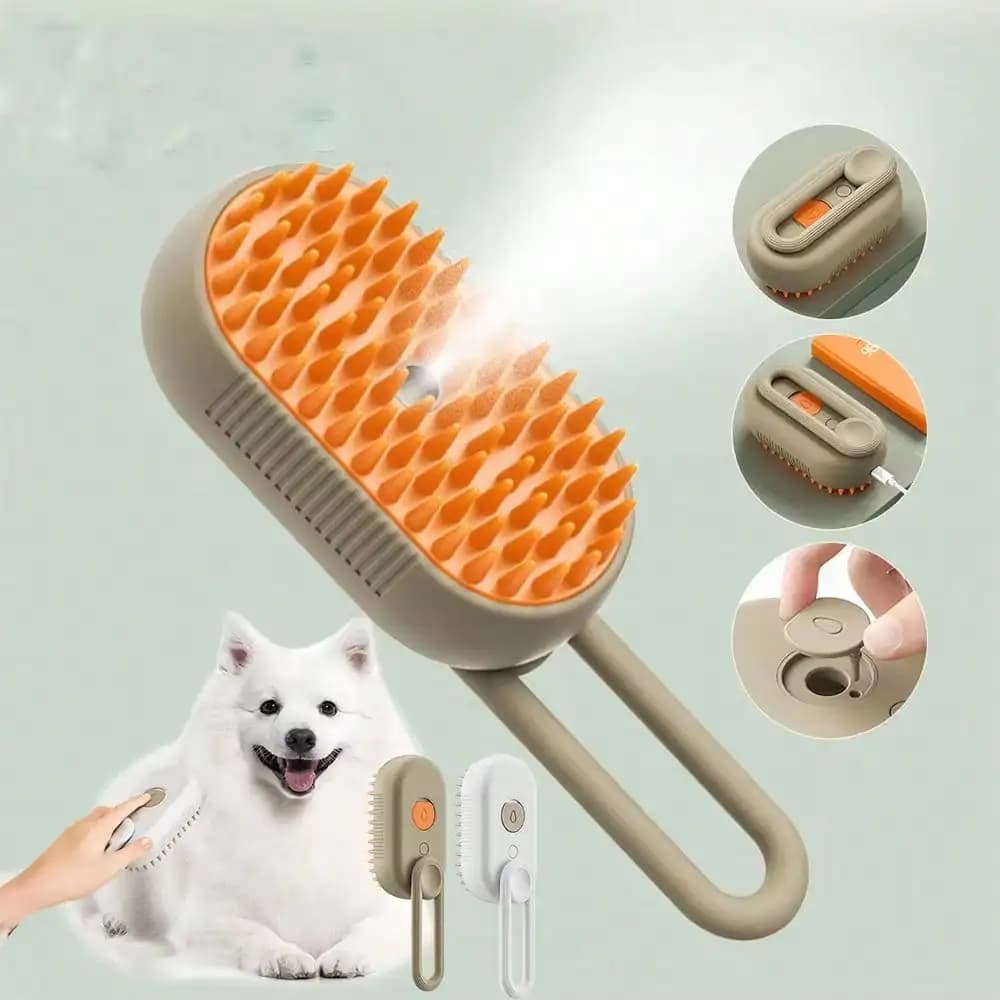 Spazzola a Vapore 3-in-1 per Animali Domestici, Massaggiante, Spray, Rimozione Peli Intrecciati e Sciolti, Pettine per Toelettatura Cani e Gatti