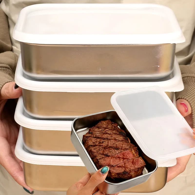 Contenitore per Alimenti in Acciaio Inox 304, Ermetico e Antiperdita, Impilabile, per Frigorifero e Microonde, Scatola per Preparazione Pasti