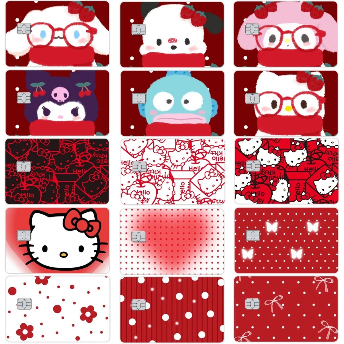 Kawaii Hello Kitty Kuromi My Melody Pochacco Hangyodon Serie di Capodanno Adesivi opachi per carta di credito di debito bancaria regalo decalcomania