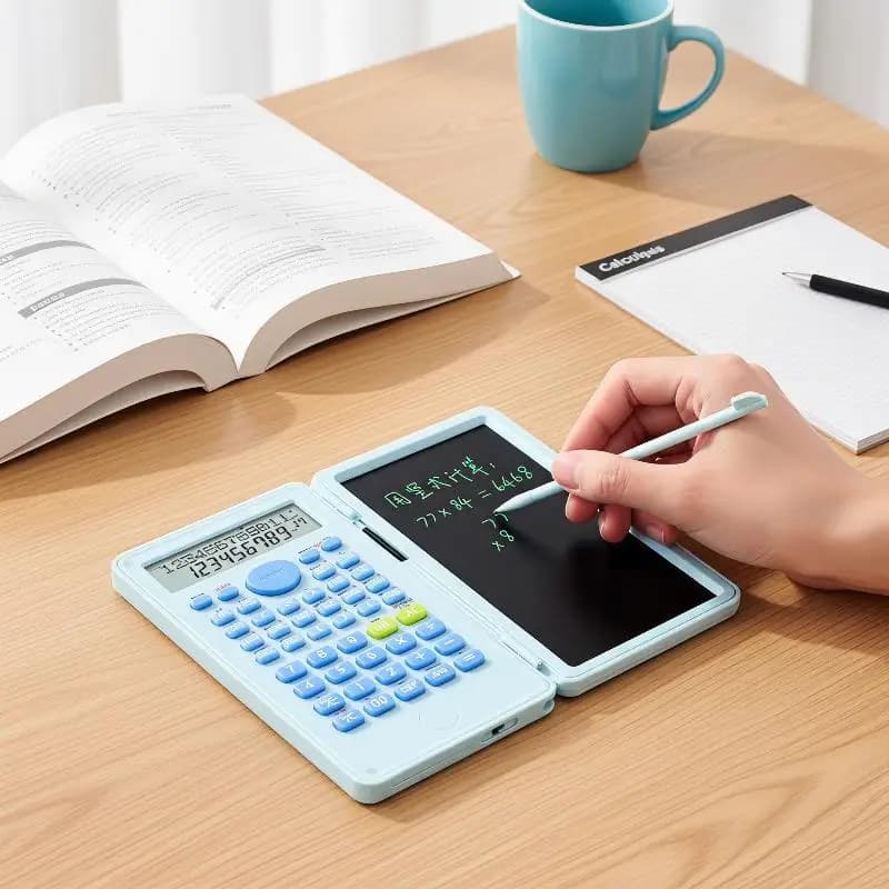 Portable 2-in-1 Scientific Calculator Foldable LCD Writing Tablet for Primary Secondary School Students Math Learning