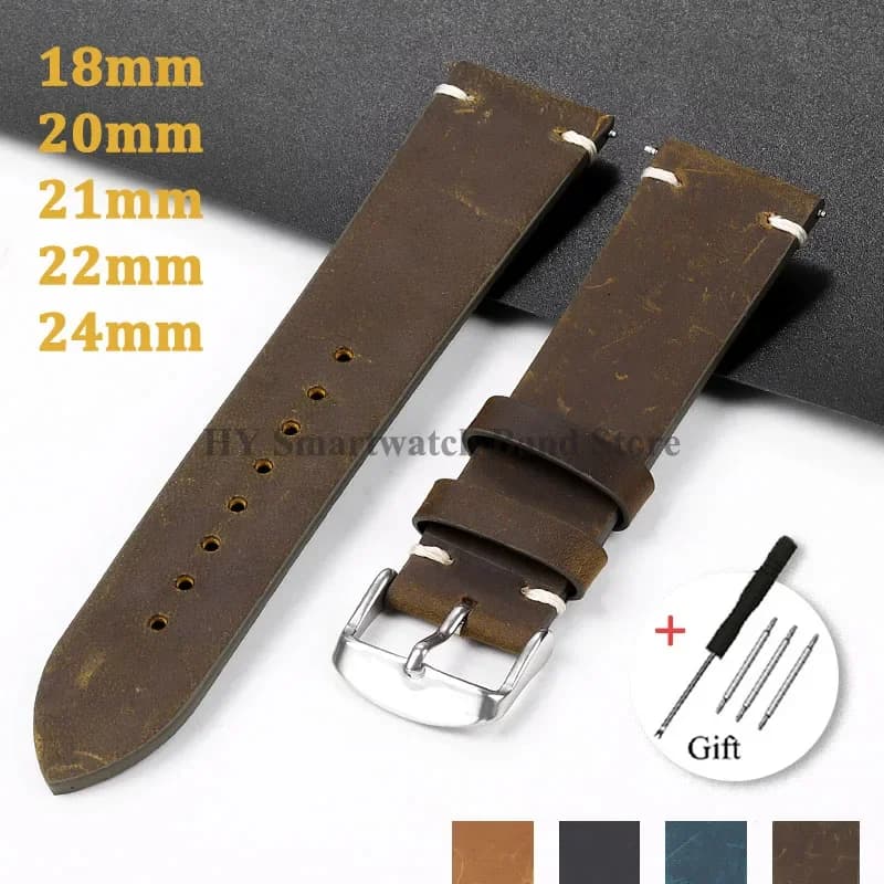 18mm 20mm 21mm 22mm 24mm cinturino in pelle di vacchetta vintage per cinturino Smartwatch uomo donna cinturino in pelle di vitello marrone accessori