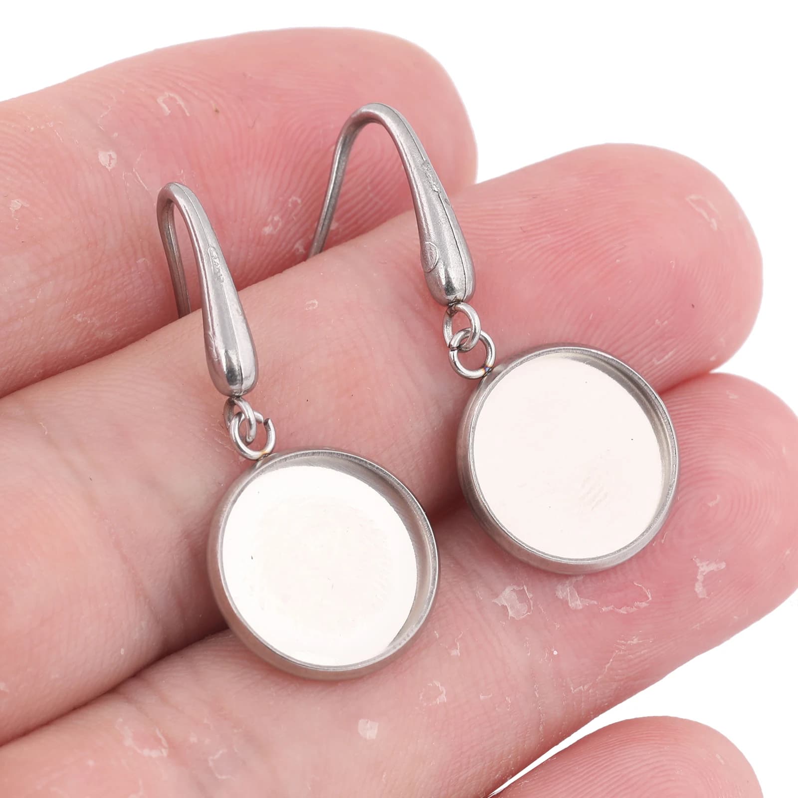 10 pieces of stainless steel earrings with wire hook, suitable for 12 mm cabochon earrings, basic empty spaces setting, diy jewelry creation