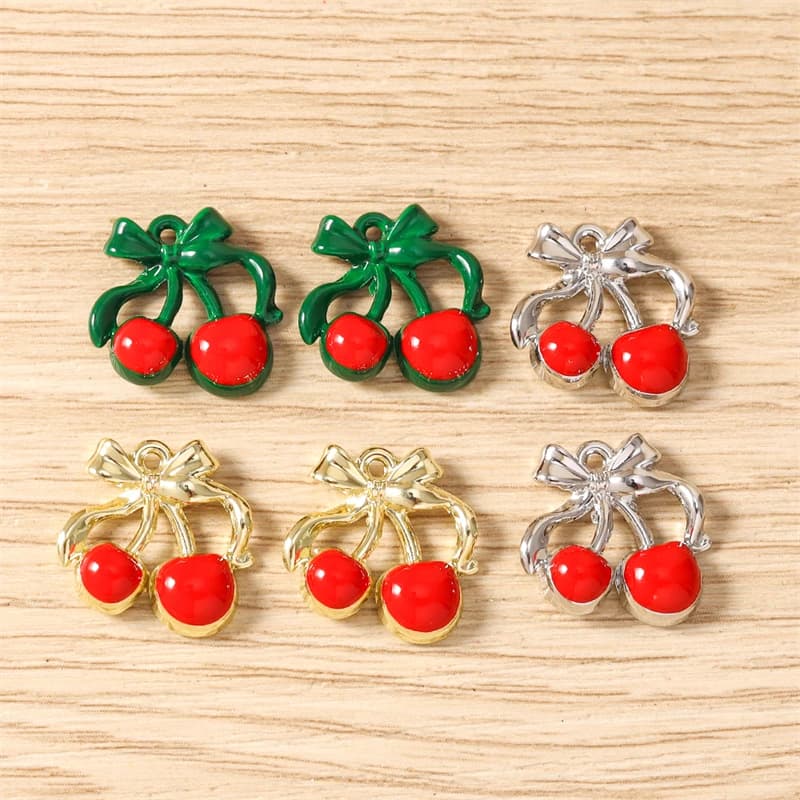 5pcs 15x16mm Cute Metal Fruit Cherry Charms Pendants for Jewelry Making Drop Earrings Necklaces Bracelets DIY Crafts Accessories