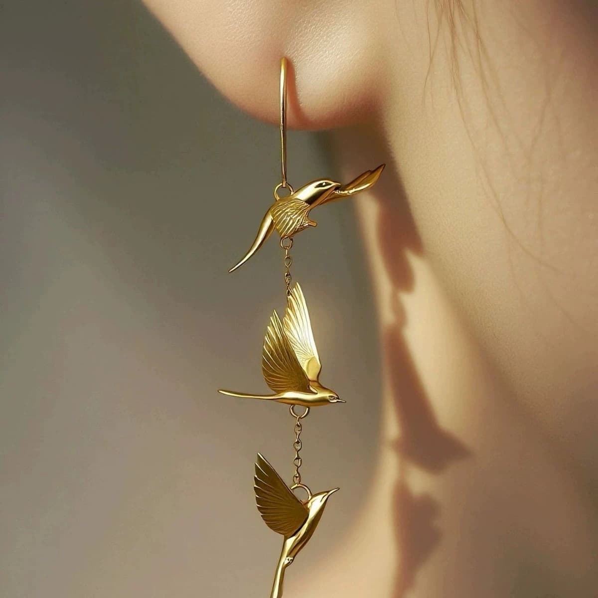 Vintage Three Flying Swallow Long Tassel Drop Earrings Minimalist Bird Chain Hook Earrings Elegant Women Wedding Party Jewelry
