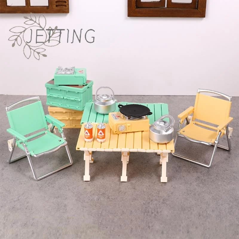 Hot 1:12 Miniature Dolls Home Camping Picnic Set Foldable Gas Stoves Model Decor Toy Doll Home Accessories