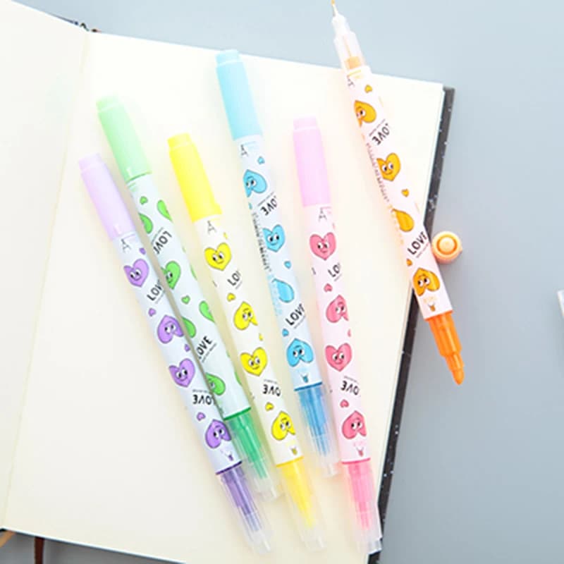 6 pezzi/set evidenziatori fluorescenti a doppia testa pennarelli colorati forniture per ufficio scolastico