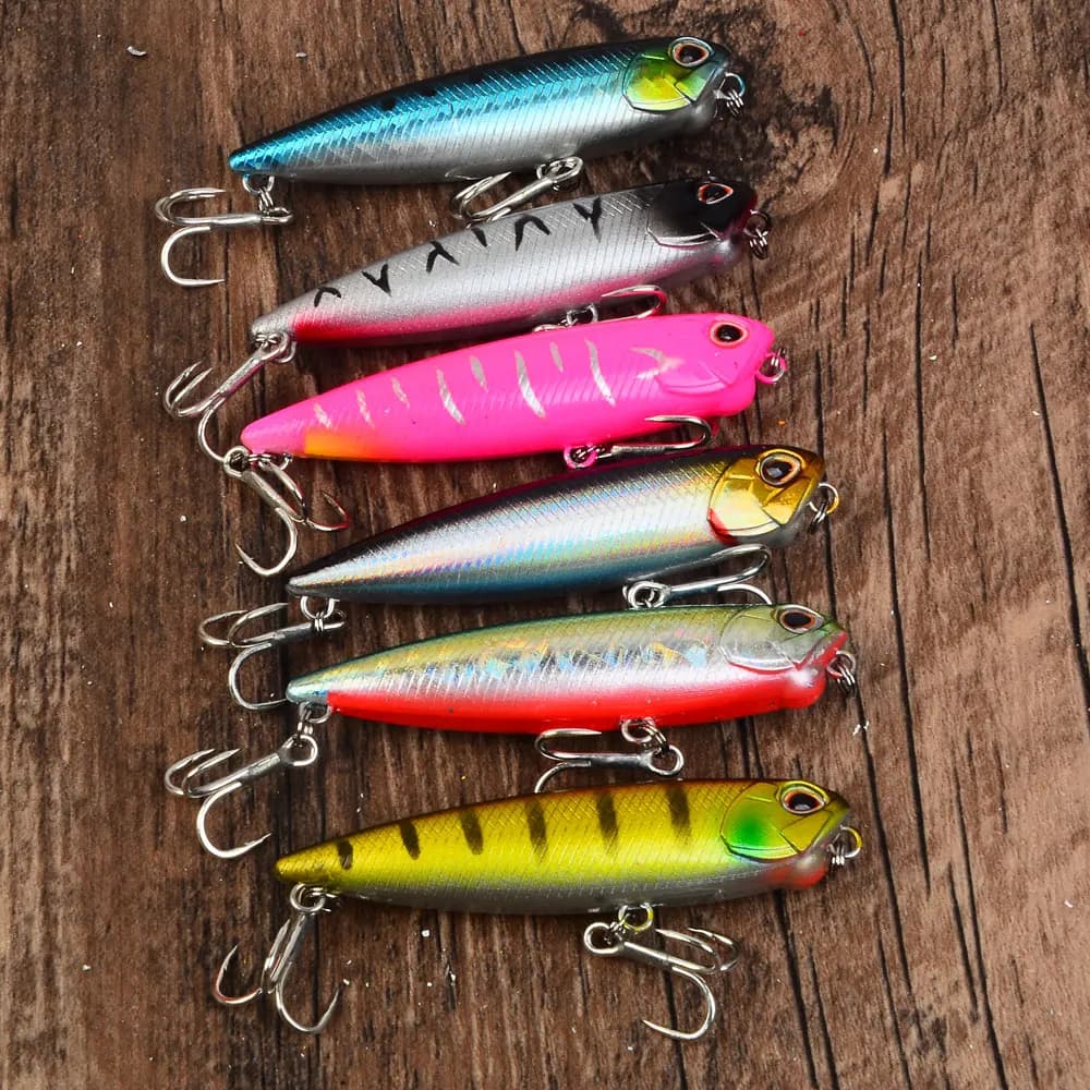 6pcs Floating Pencil Topwater Fishing Lure Wobblers Artificial Plastic Hard Bait For Perch Pike Trout Bass