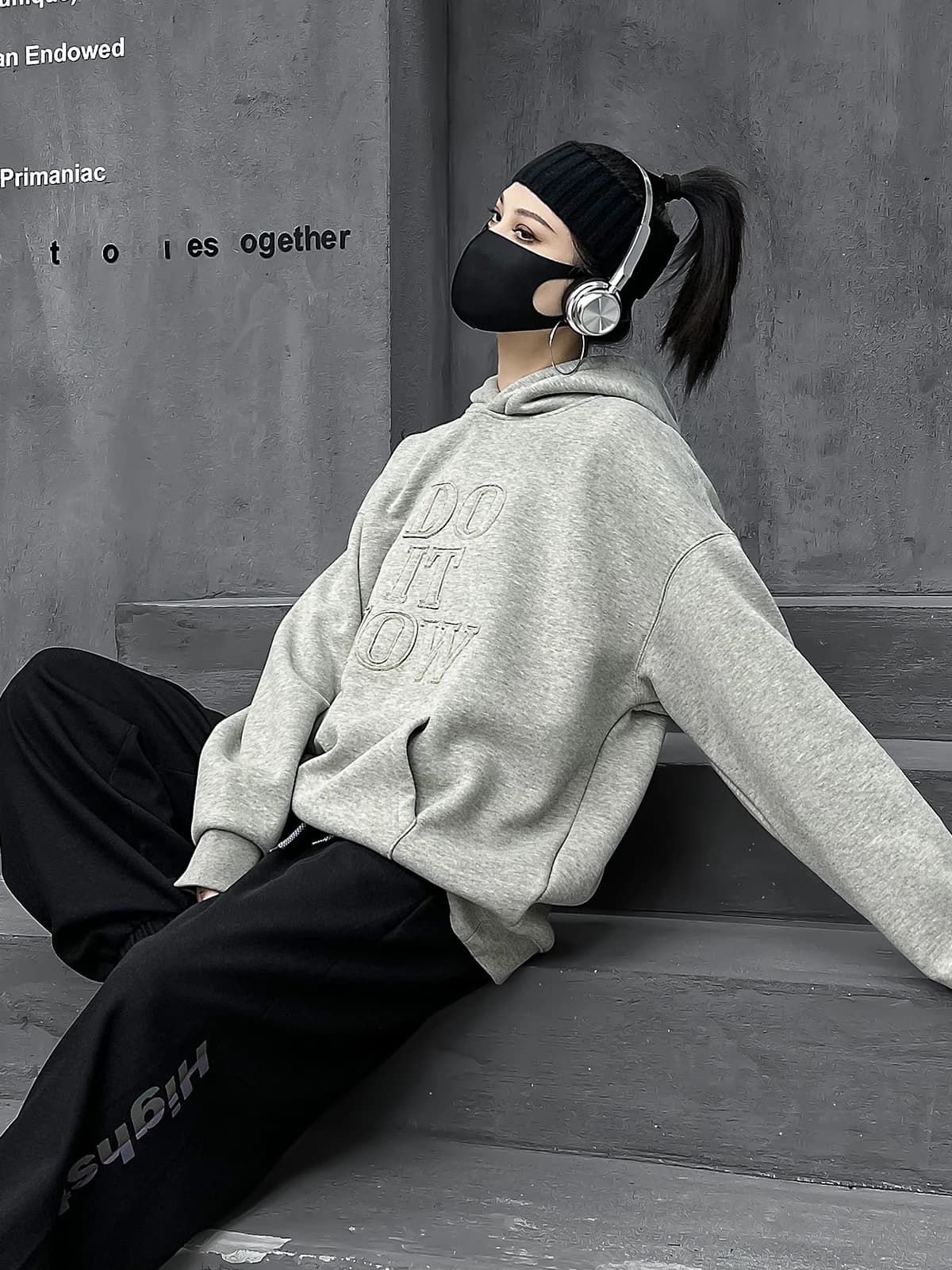 M-Home Fashion Felpa con Cappuccio in Pile Grigia Autunno Inverno da Donna, Maglia Base Larga Casual Comoda in Misto Cotone Poliestere a Maniche Lunghe