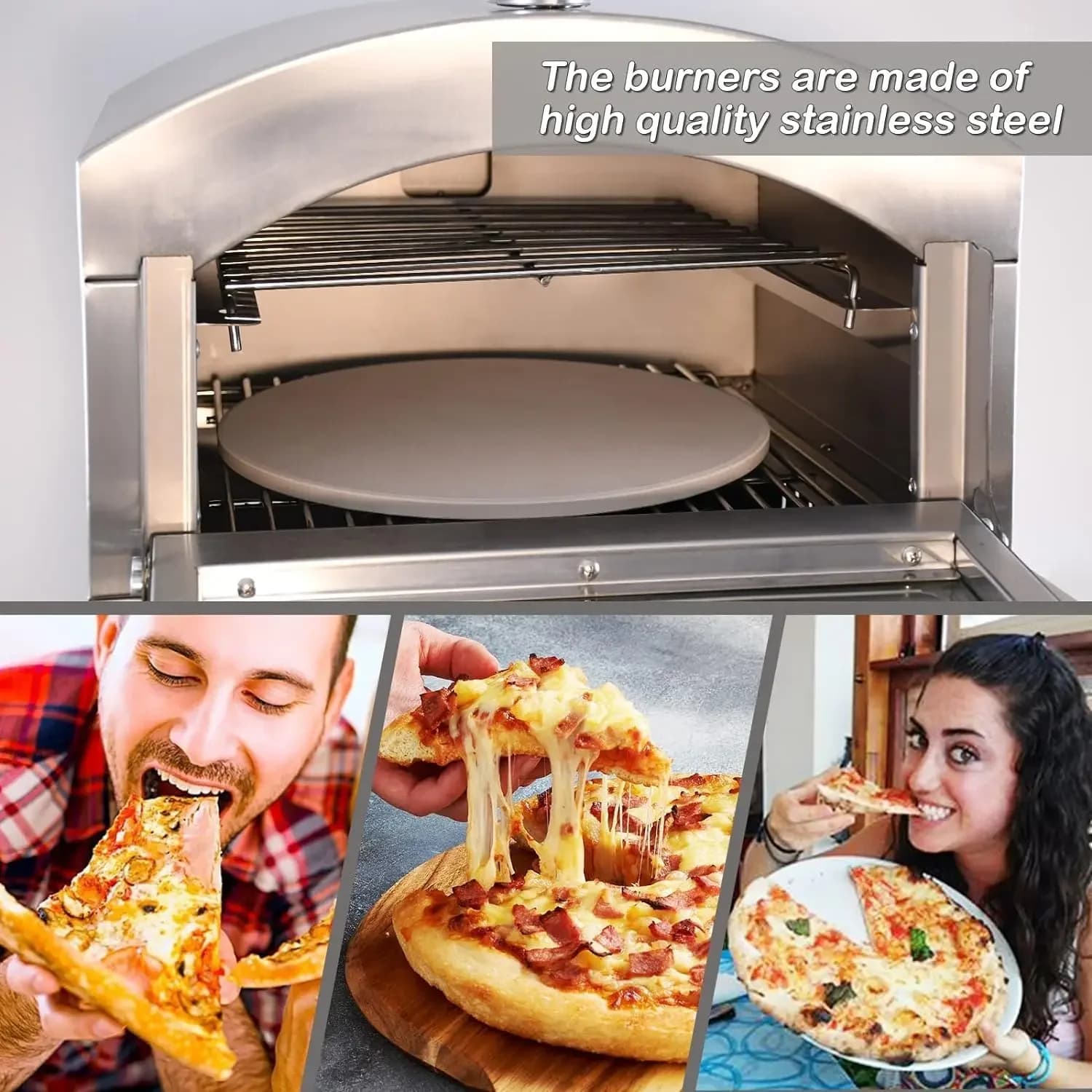 -Per giardino all'aperto, campeggio, feste, argento, portatile, forno per pizza all'aperto, cottura a gas propano - Pizza Maker, pietra per pizza da 14 pollici