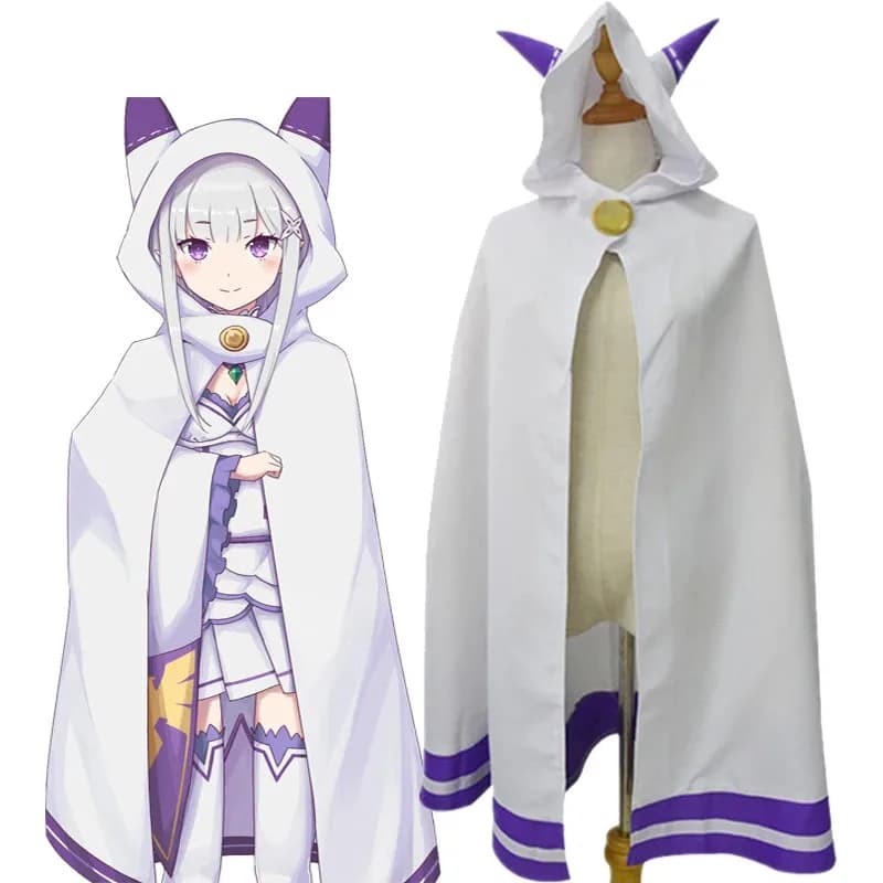 Anime RE: Vita in un mondo diverso da Zero Emilia Orecchie Mantello Donna Ragazza Mantelle casual Mantello cosplay Carnevale di Halloween