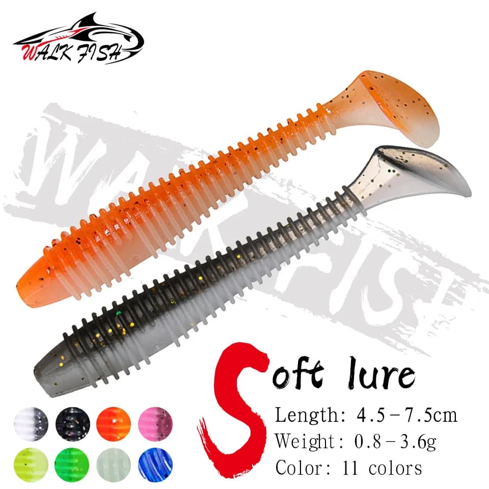 CAMMINARE PESCE 10PCS Esche Morbide Vermi In Silicone Esche 4.5cm 5.5cm 6.5cm 7cm 7.5cm Jigging Wobblers Esche Da Pesca Esche Artificiali Swimbaits
