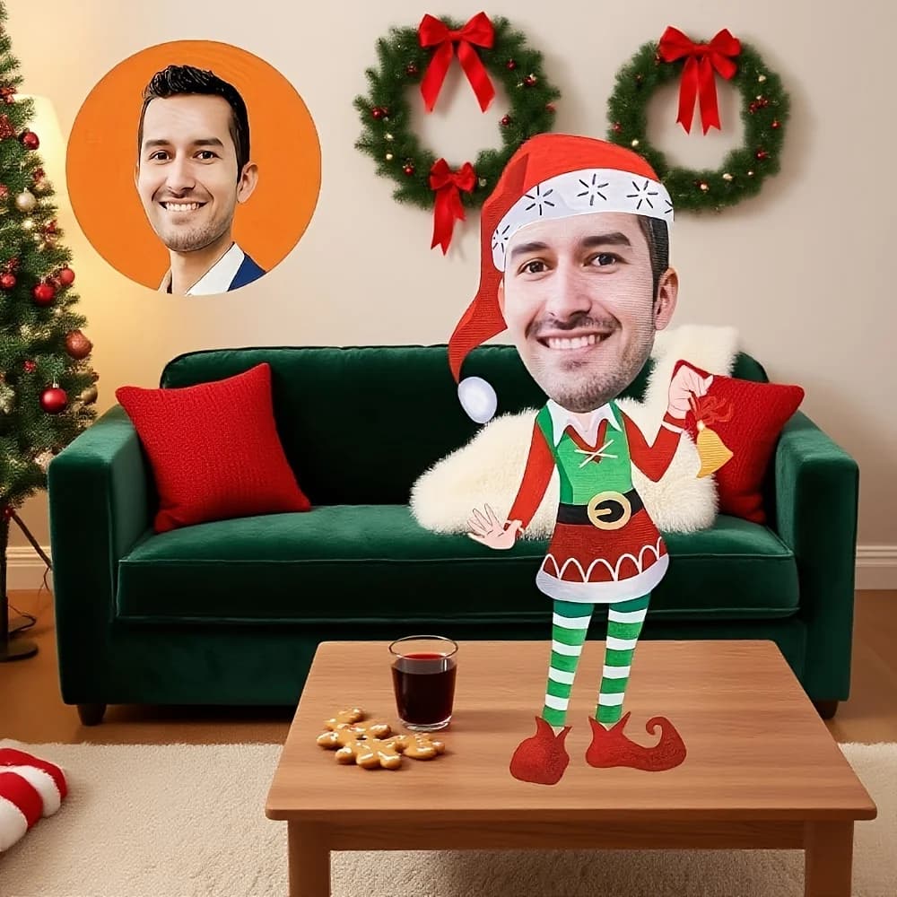 A Customizable Christmas Elf Pillow Gift - Custom Photo Pillow - Personalized Pillow, Unique Gift for Birthdays, Anniversaries, and Home Decor, Cute Pillow, Personalized High-Definition Printed Cushion, Machine Washable, Seasonal Holiday Decoration, Unique Photo Gift