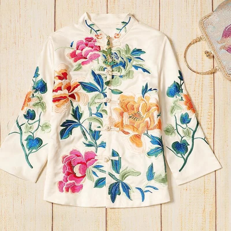 Embroidered Blouse Ethnic Style Retro Embroidery Chinese Blouse Women 2024 New Style Jacket Loose Cotton Coat Women's Autumn