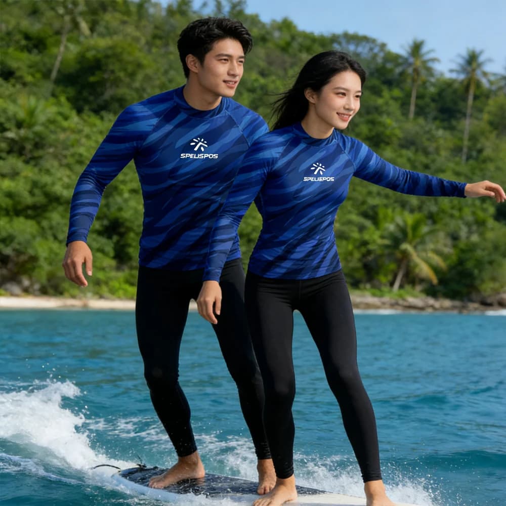 Maglia Rash Guard UPF50+ a Maniche Lunghe per Uomo e Donna, Abbigliamento da Surf Traspirante, Top Sportivo per Sport Acquatici