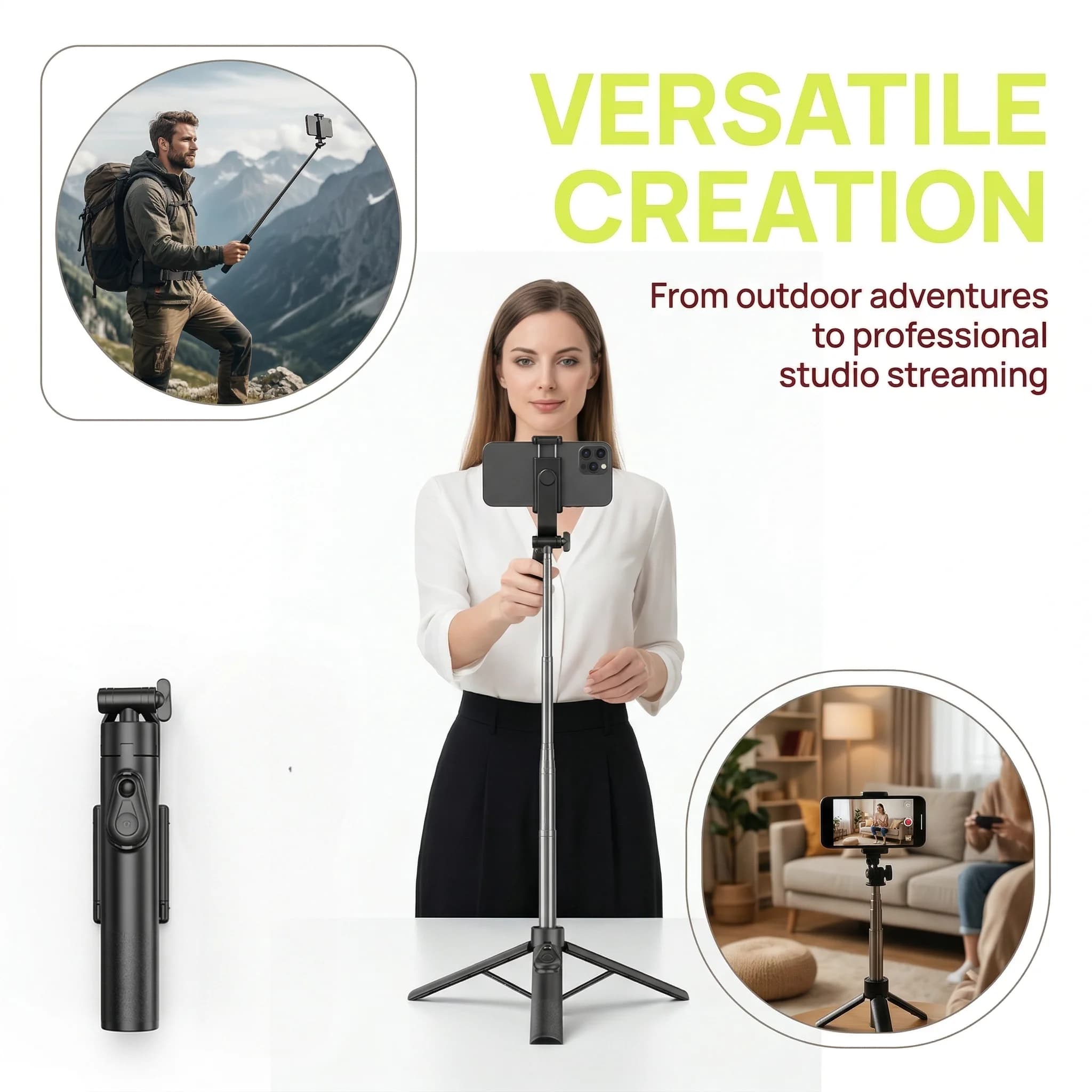 Treppiede Professionale Multifunzione da 43 Pollici con Telecomando, Altezza Regolabile, Compatibile con Tutti gli Smartphone per Uso Esterno