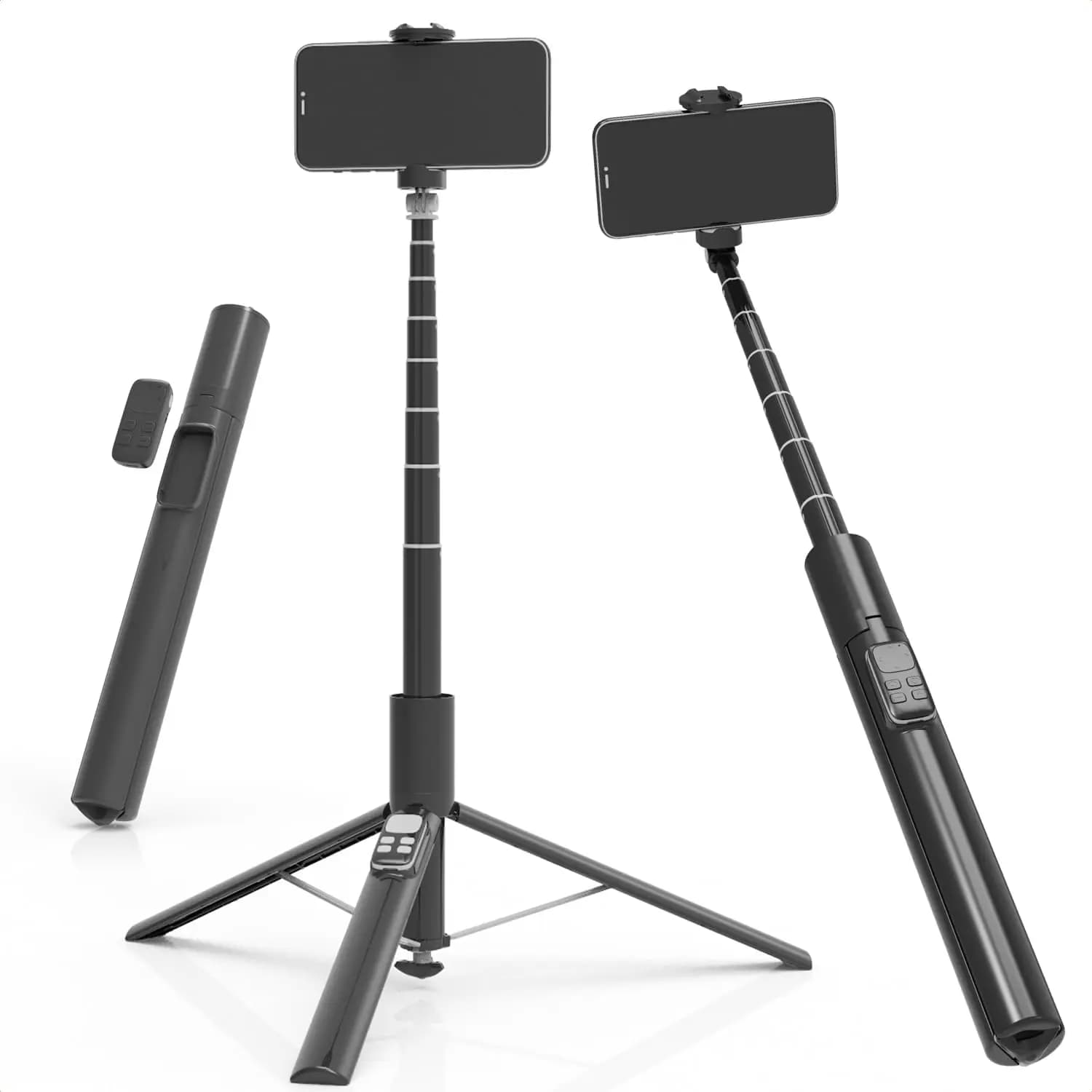 Treppiede per selfie con apertura e chiusura automatica e telecomando Bluetooth, 360° ° Supporto per telefono girevole ed estensibile per iPhone e Android