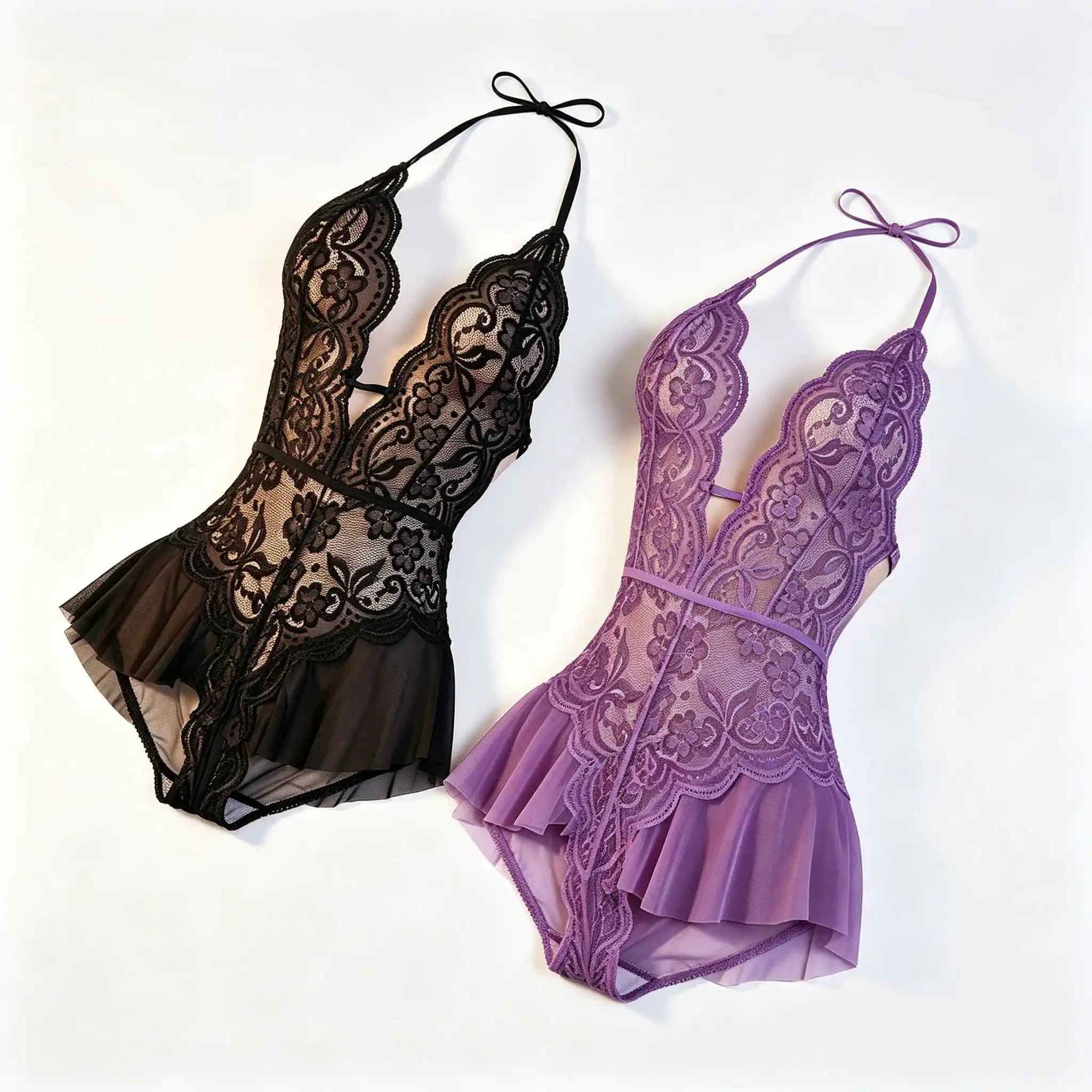 Nuova Lingerie Sexy Senza Cuciture, Pigiama Intero in Pizzo Traforato da Donna, Reggiseno con Apertura Profonda a V, Abito Erotico, Abbigliamento Sensuale