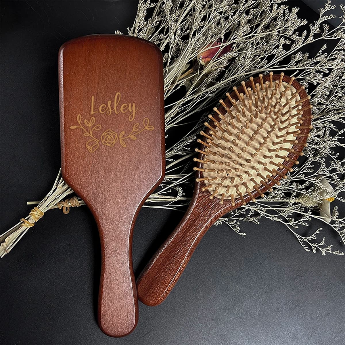1 pettine personalizzato con nome e design a fiore, pettine in legno con incisione laser, regalo per sposa e damigelle, regalo di nozze