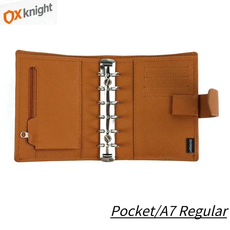 Agenda tascabile OX Knight formato A7 con copertina in vera pelle martellata, 100 fogli a righe, taccuino, diario, quaderno per schizzi