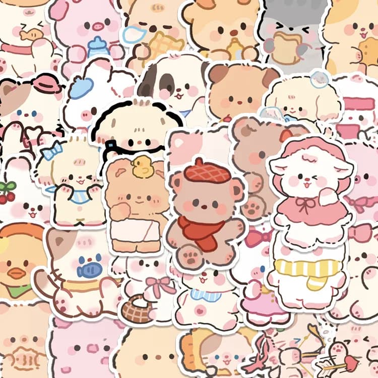 100PCS Cute Playful Bear Animals Stickers Scrapbooking Stick Label Diary Journal Stationery Album Sticker Decals DIY Kids Toys