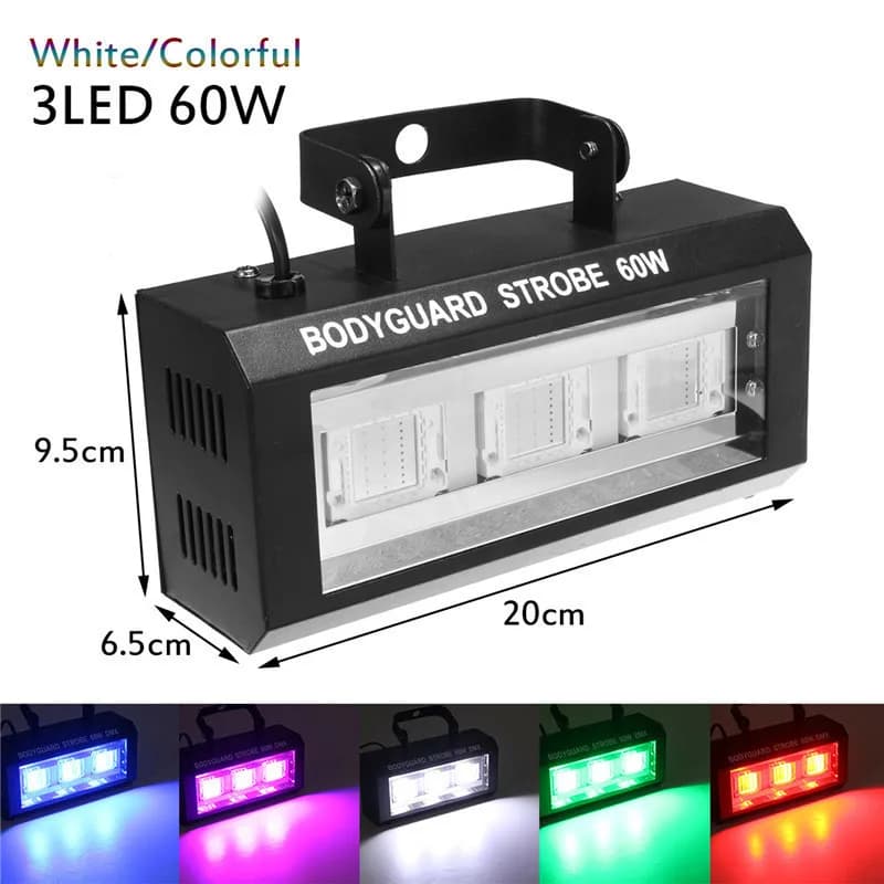 Luce stroboscopica da 60 W RGB LED bianco Suono Party Flash Strobo Proiettore Effetto di illuminazione scenica DJ Disco Club Matrimonio Vacanze Festa a casa