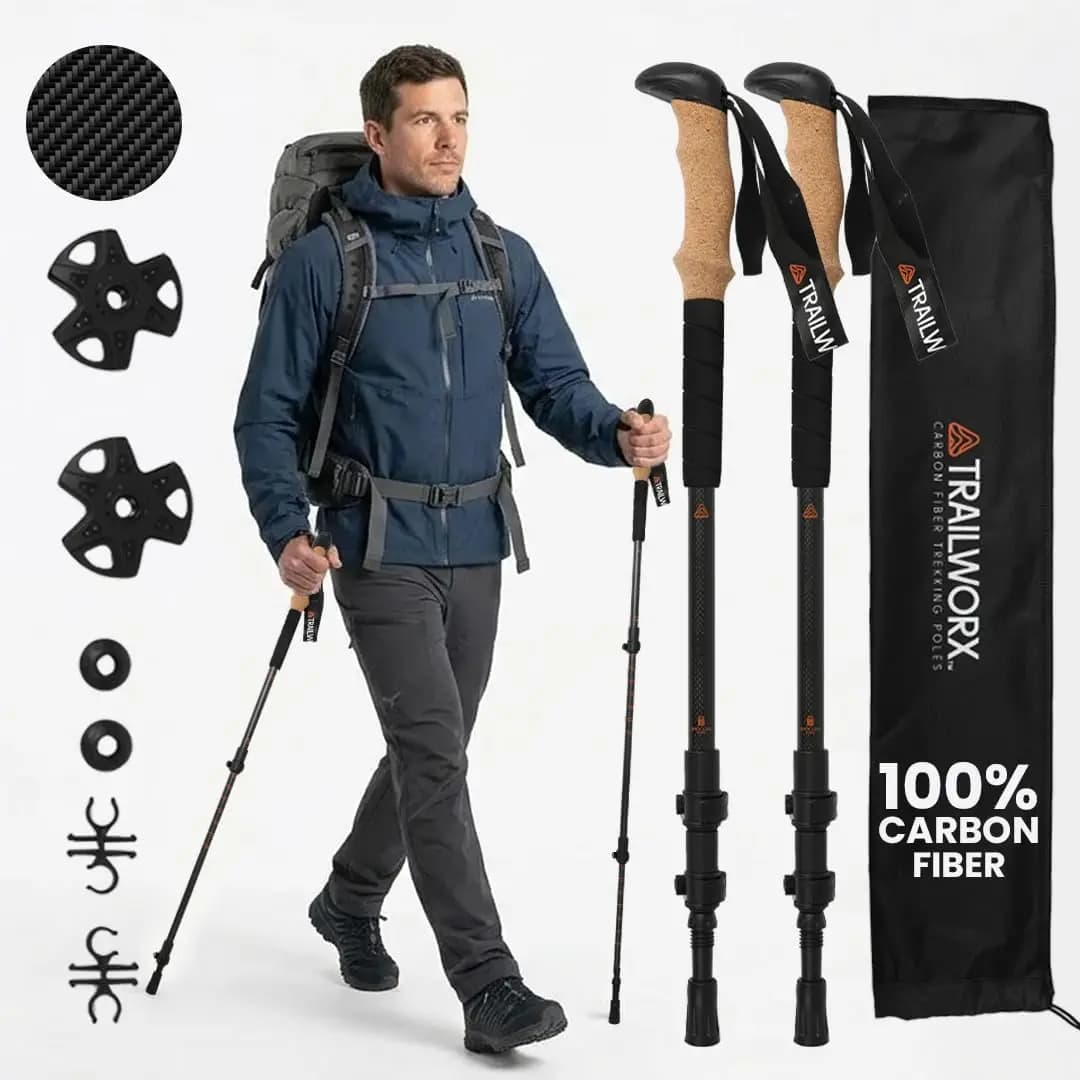 Bastoncini da Trekking Pieghevoli in Fibra di Carbonio 3K, Bastoni Regolabili con Impugnatura in Sughero, Impugnatura in Schiuma EVA, Include Accessori