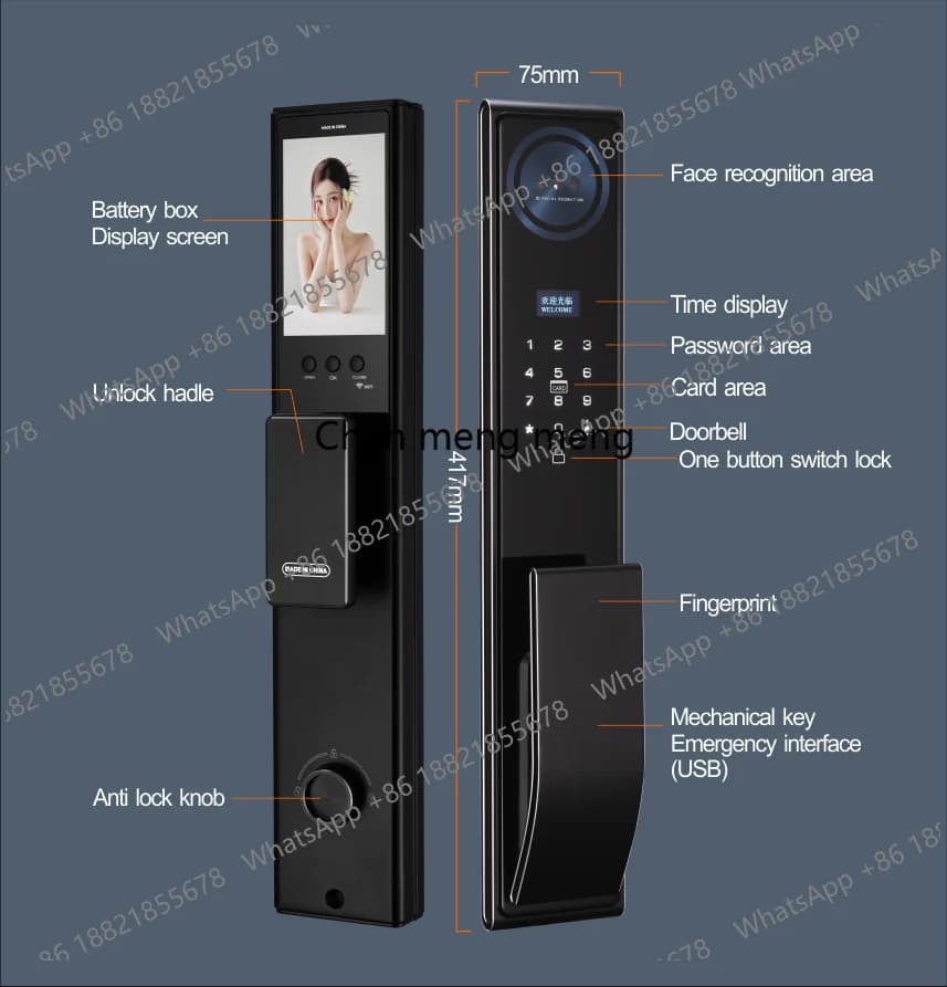 Serratura Digitale con Riconoscimento Facciale 3D, Telecamera, Sblocco con Impronta Digitale e Password, Serratura Elettronica Senza Chiave