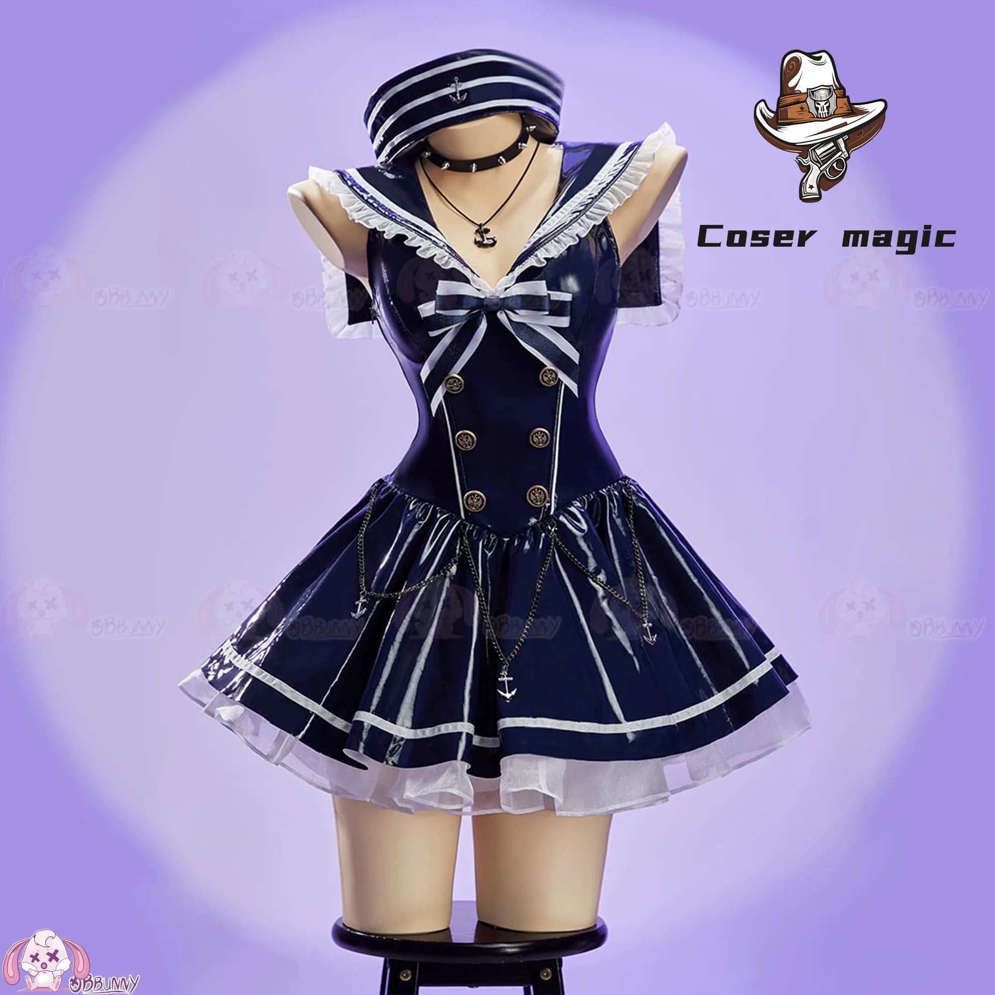 Costume cosplay originale di Halloween di Navy Idol, set di vestiti da marinaio in pelle PU per ragazze carine