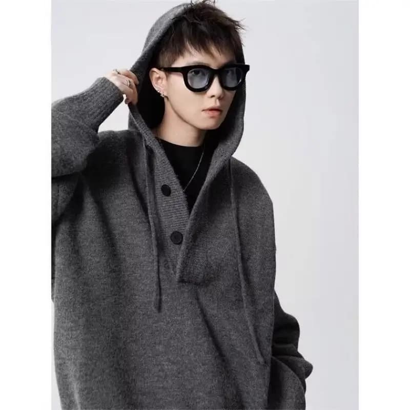 Felpe con cappuccio da uomo Kpop giapponesi antivento in pelle scamosciata taglie forti Harajuku estive da trekking sfumate con bottoni Polka Knights Complete