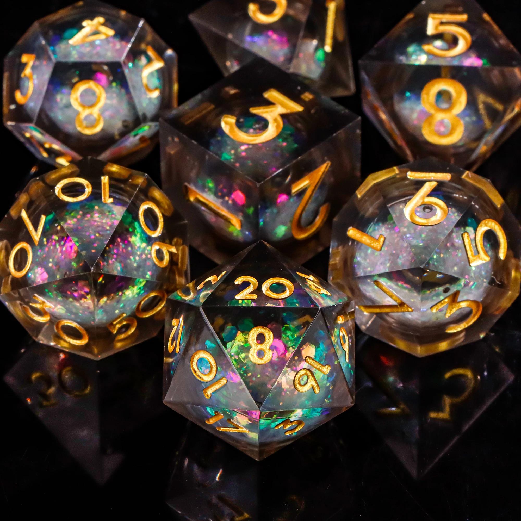 Dadi con nucleo liquido per dadi DnD Sharp Edge Set di dadi poliedrici per Dungeons and Dragons 7 pezzi Set di dadi D&D Regali D e D