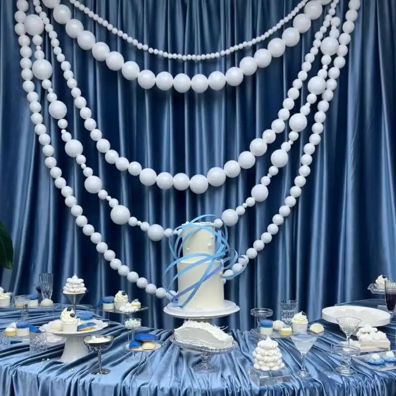 Wedding Birthday Decor Pearl String Foam Ball Curtain Background Cloth Welcome Area Wall Curtain Props for Special Events