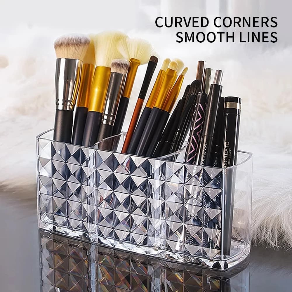 Organizzatore di pennelli per nail art a 3 griglie Porta eyeliner da tavolo Portapenne per cosmetici Porta pennelli per trucco in acrilico che mostra scaffale