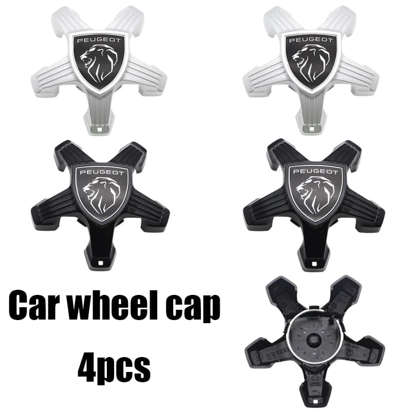 4 pieces 3D Peugeot new logo with 5 races, auto emblem, wheel headgear, anti-dust adhesive accessories for car rims