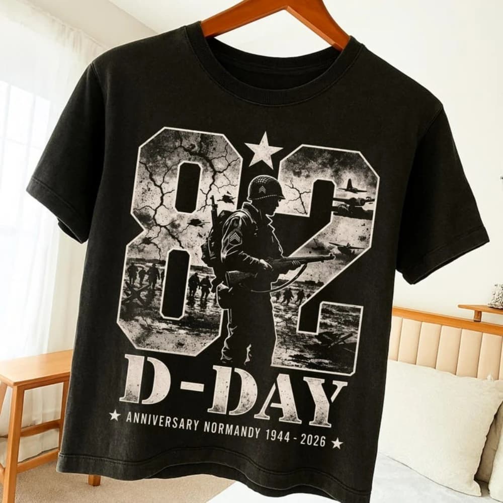 Maglietta D-DAY 1944 2026 82° Anniversario Normandia, T-shirt Regalo per Veterani, Abbigliamento Commemorativo, Top in Cotone per Uomo