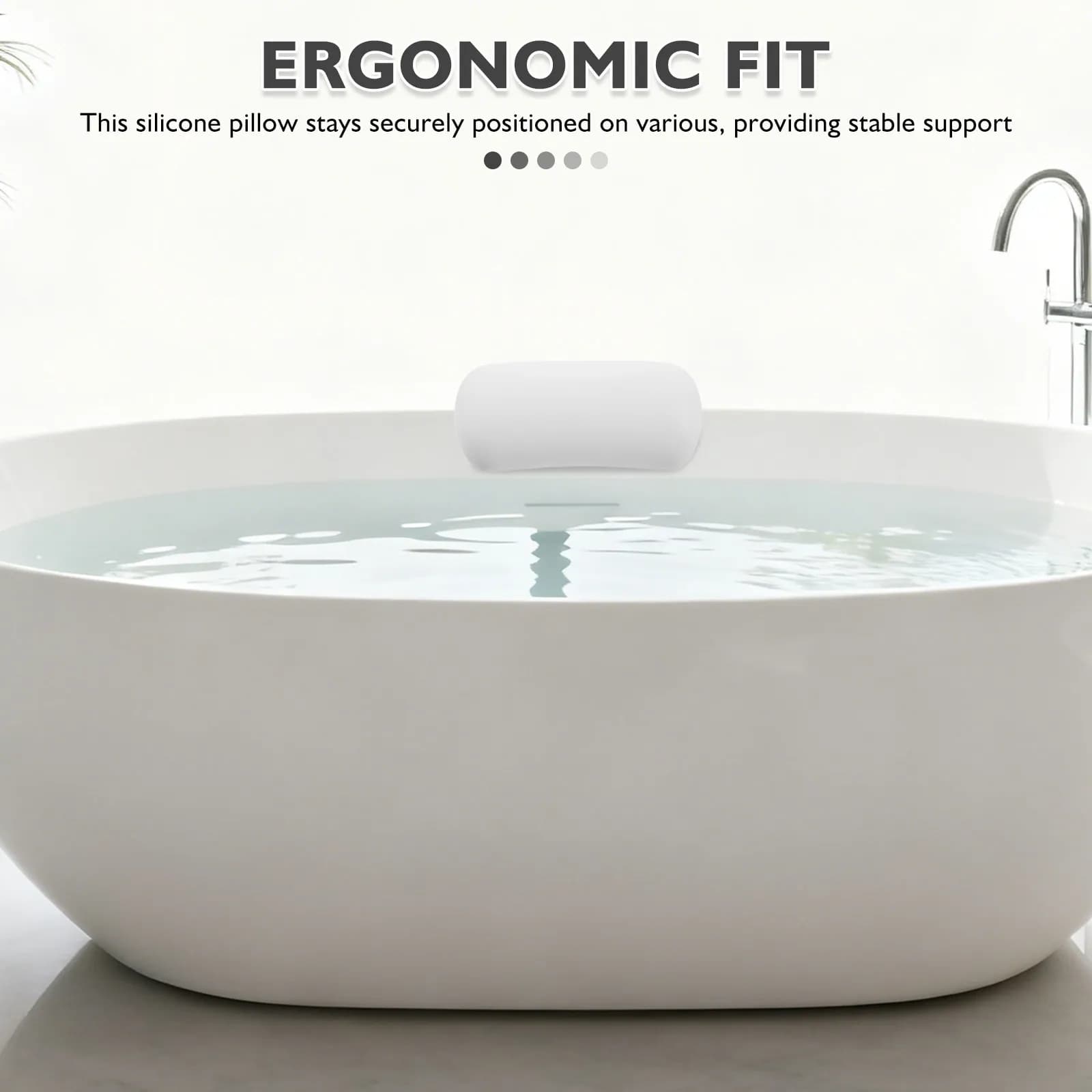 Cuscino da Bagno in Silicone Bianco Ergonomico Ispessito Antiscivolo con Ventose per Supporto Testa e Collo, per Vasca Idromassaggio e Spa