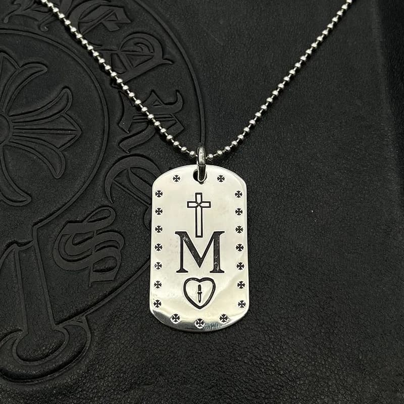 S925 Pure Silver wholesale trendy Thai silver retro peach heart cross tag necklace nameplate