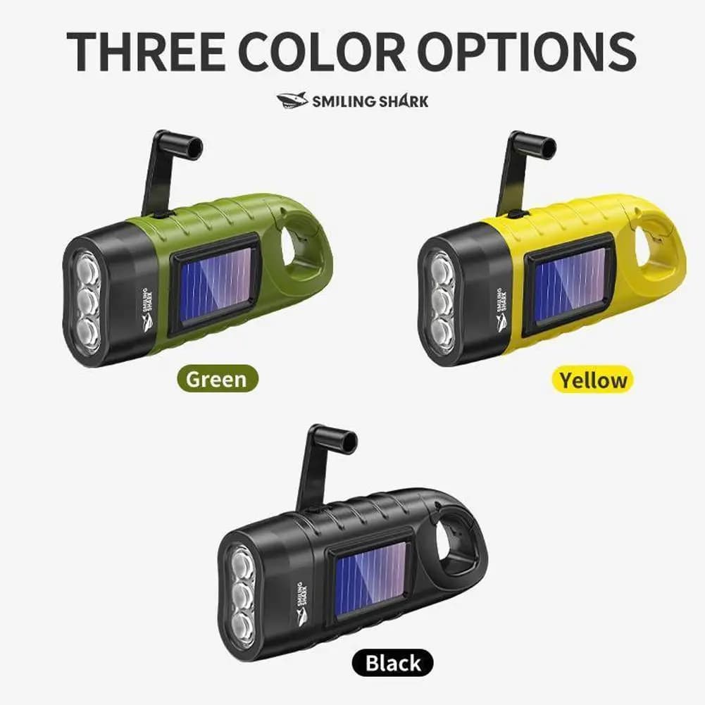 Portable Outdoor Hand Crank Solar Powered LED Flashlight For Fishing Hiking With Folding Buckle Emergency Lamp