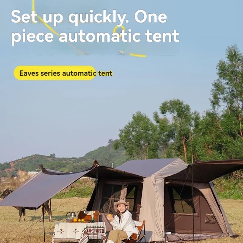 One-Click Quick-Set Camping Tent with Detachable Front Awning, Breathable Mosquito Netting, Pre-installed Vent for Wood Stove, Windproof and Waterproof, Ideal for Beach and Forest Camping, Suitable for All Seasons